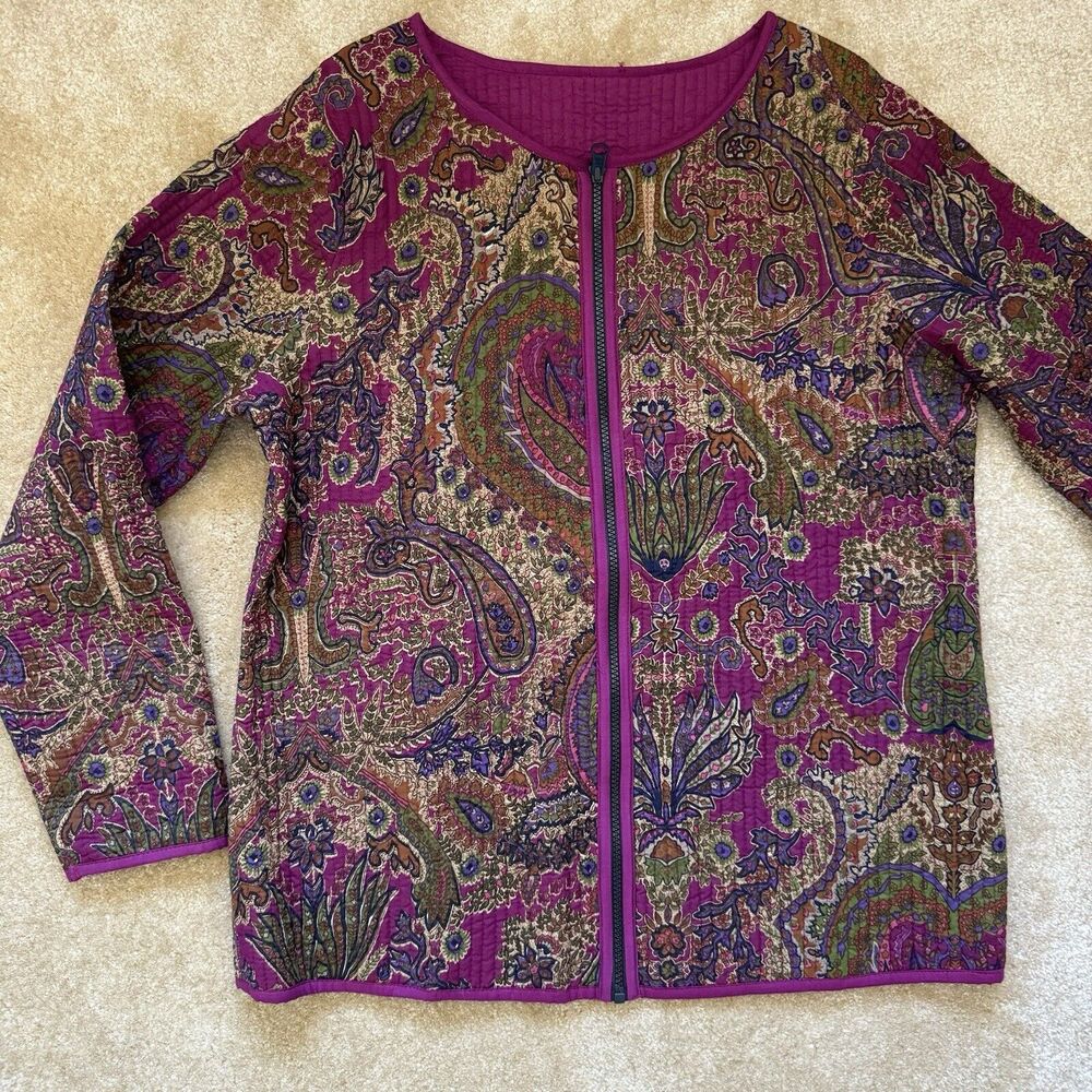 Womens Reversible Paisley Floral Quilted Zip Jacket Multi Colour Bohemian Boho
